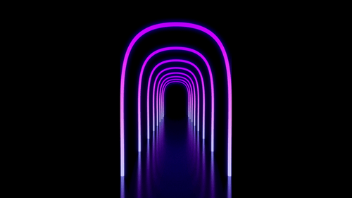 Vertical video purple graident neon arch tunnel loop animation background