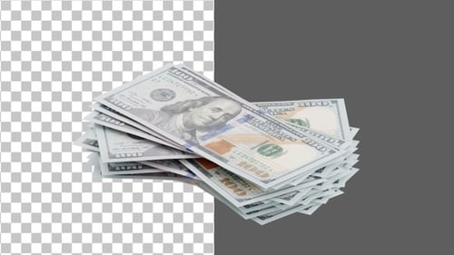 3D Dollar 100 money banknotes falling | Alpha Channel
