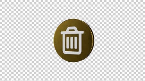 3D Metallic Gold Trash Can Icon Spinning
