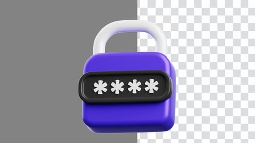 3D Animation of Password Protection with Padlock and Code Input | Alpha Channel