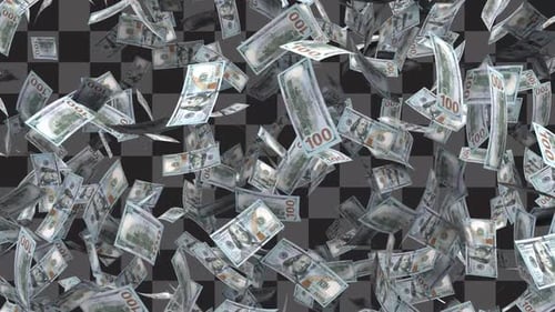 Falling One Hundred Dollar Bills Animation with Alpha