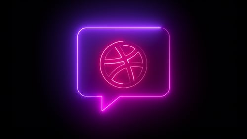 Animated Neon Glowing Speech Bubble with Spinning Global Communication Icon
