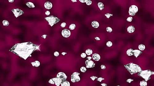 Rotierende, luxuriöse, glamouröse Diamant-Edelsteine auf schwarzem Hintergrund, herunterfallend.