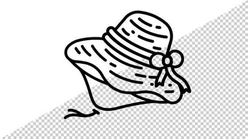 Animated Minimalist Summer Hat Line Art Rotation
