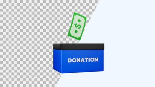 3D Animated Donation Box with Falling Money Loop