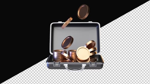 Gold Coins Falling into Briefcase 3D Motion Loop