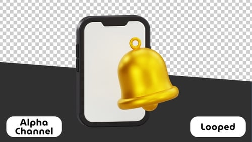 3D Animated Golden Notification Bell on Smartphone Icon