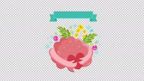 Animated Brain Hugging Heart Mental Health Flat Design