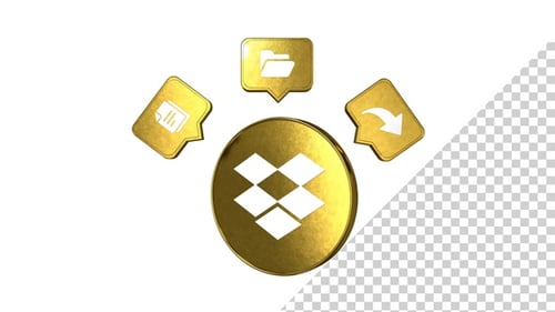 Animated 3D Gold Dropbox Logo with File Folder Share Icons