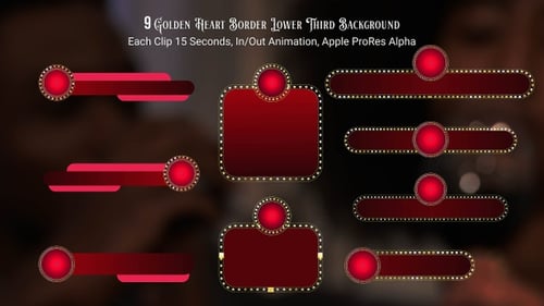 Nine Golden Glossy Heart Lower Third Animations Pack