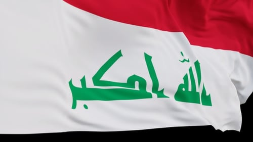 The Iraq with alpha channel waving in the wind in slow motion