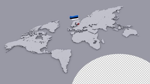 Animated 3D World Map with Waving Estonia Flag