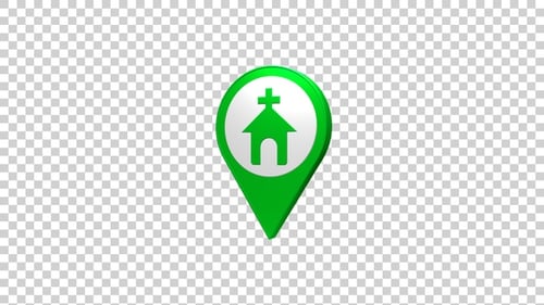 Green 3D Church Location Pin Icon Animation