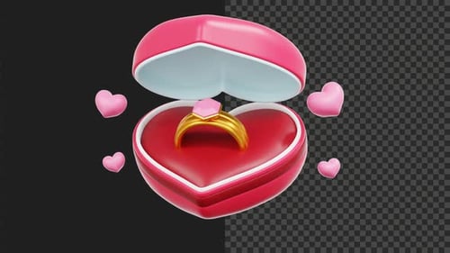 3D Pink Heart Ring Box Animation Transparent Background