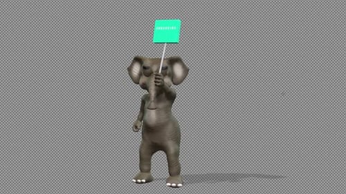 Animated 3D Cartoon Elephant Character Holding Subscribe Sign