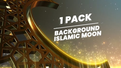 Golden Islamic Crescent Moon with Ornate Geometric Patterns