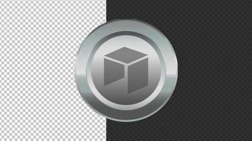 3D Glossy Rotating Coin with Geometric Cube Icon