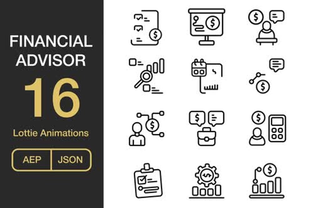 Animated Business and Financial Advisor Line Icons Pack, Elements ...