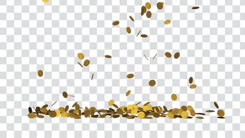 Alte Goldmünzen fallen auf den Boden Alpha-Kanal