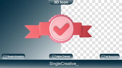 3D Animated Checkmark Ribbon Badge Icon
