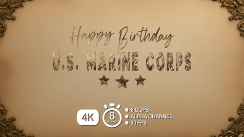 Animação de texto de feliz aniversário do Corpo de Fuzileiros Navais dos EUA