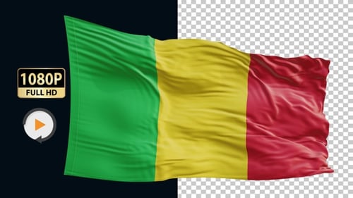 Realistic Waving Mali Flag Animation on Black Background