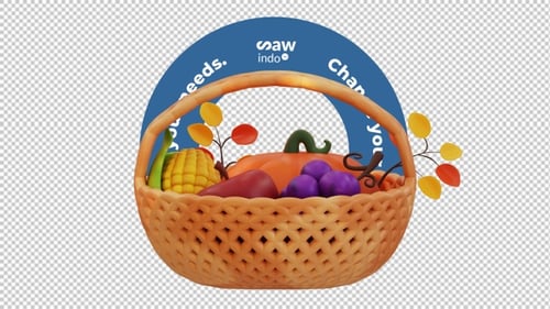 3D Animation Thanksgiving Harvest Basket Transparent Background