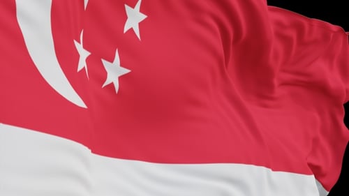 The Singapore with alpha channel waving in the wind in slow motion