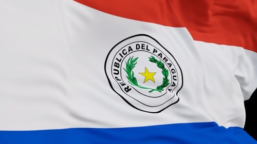 The Paraguay flag with alpha channel waving in the wind in slow motion