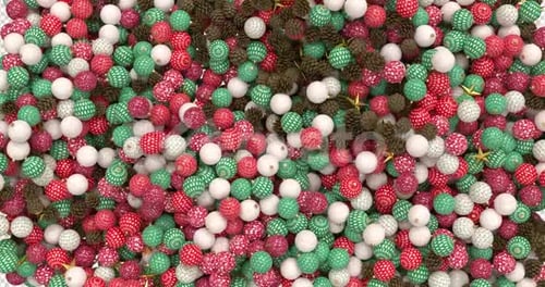 Christmas Baubles and Pinecones Forming Festive Background Loop