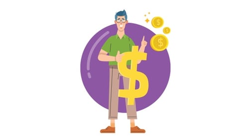Animated Man Illustrating Financial Success with Dollar Sign