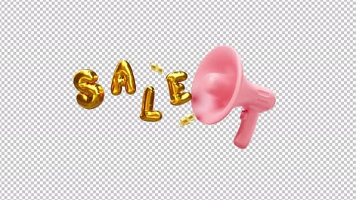 Animated 3D Golden Sale Balloons with Pink Megaphone
