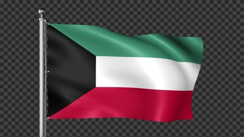 Animated Kuwait National Flag Waving on Flagpole