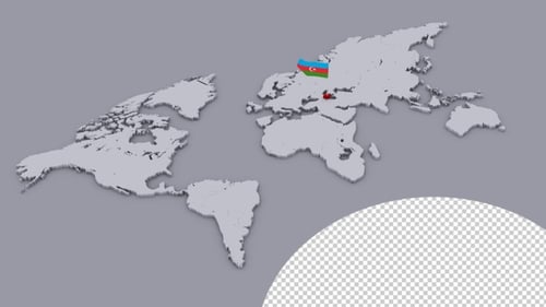 3D World Map with Azerbaijan Flag and Country Highlight