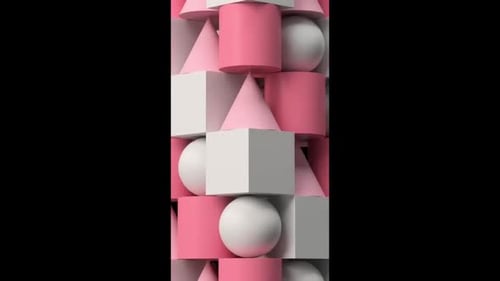 Abstract 3D Geometric Shapes Animation in Pink and White