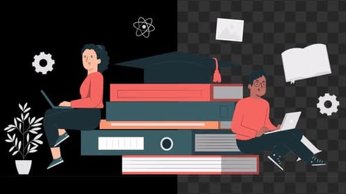 Animated Flat Design Students Online Learning and Technology