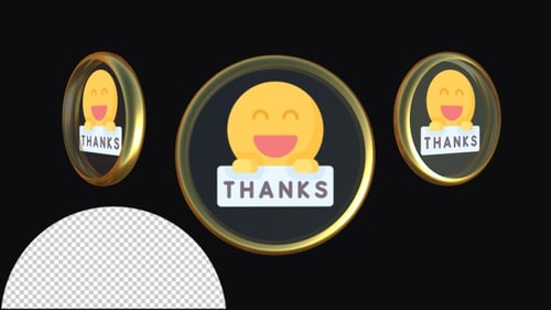 3D Rotating Happy Emoji with Thanks Sign Animation