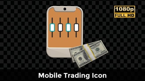 Mobile Trading Icon – Phone UI with 100 Dollar Money Flow Animation