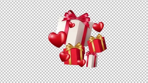 Animated 3D Gift Boxes and Red Hearts for Romantic Celebrations