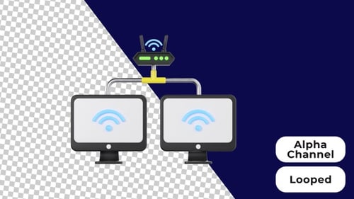 3D Animated Router Network | Alpha Channel
