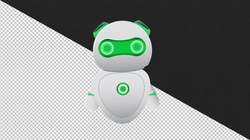 Animated Robot Character Loop with Waving Arms and Blinking Eyes