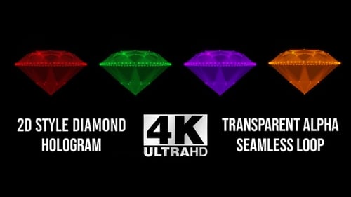 2D Style Diamond Hologram Red Green Purple Orange 4k Animation Alpha