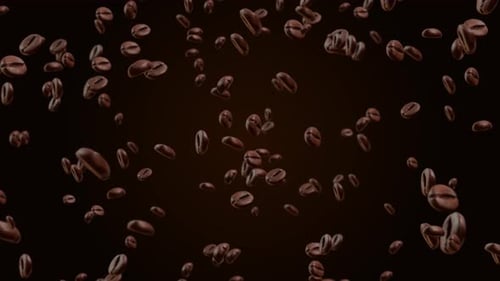 Brown roasted coffee beans falling on pile Green Screen Loop Animation Background.