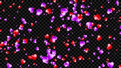 Glossy Red Purple Hearts Falling Overlay