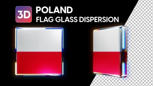 Spinning 3D Glossy Flag Icon with Colorful Refraction