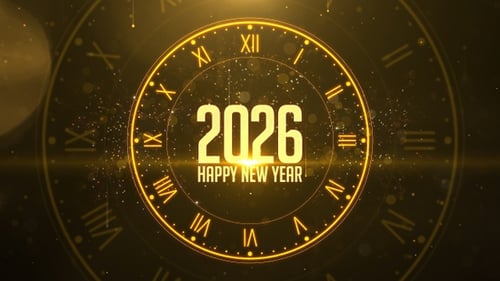 Golden New Year Countdown Clock with Elegant Particles