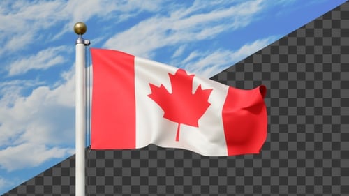 Canadian Flag Waving Motion Graphic with Alpha Channel
