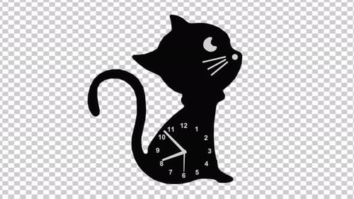 Simple Animated Cat Silhouette with Moving Clock Hands