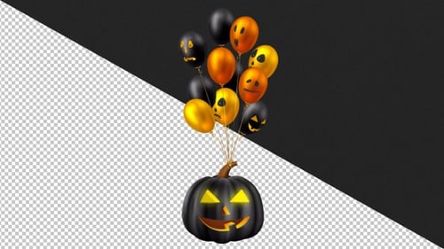 Animated Halloween Jack-o'-Lantern with Spooky Balloons Loop