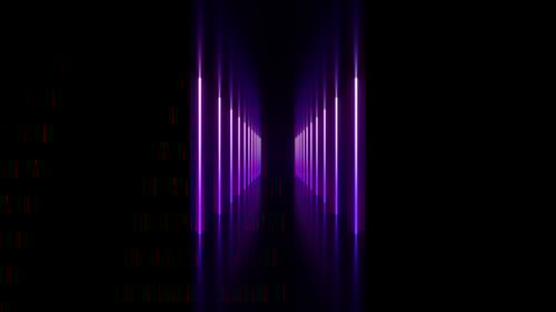 Vertikaler Video-Tunnelschleifenanimationshintergrund mit lila Neonlinien